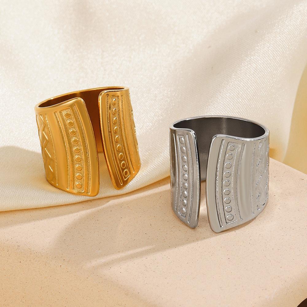 Exaggerated Trendy Geometric Line Ring Woman And Men Individual Ethnic Style Gold Plated Stainless Steel Open Rings