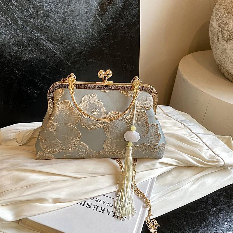 

Сумка с ципао ханфу элегантная большая цветочная сумка через плечо переносная золотая сумка весна и лето новая зелёный