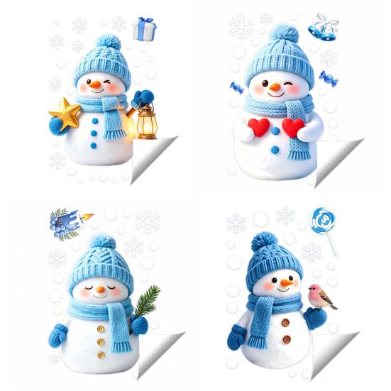 Holiday Decorative Gifts for Friends Christmas Window Clings, Cute Cartoon Snowman Stickers, Winter Snowflake Double-Sided Wall Stickers Static Glass
