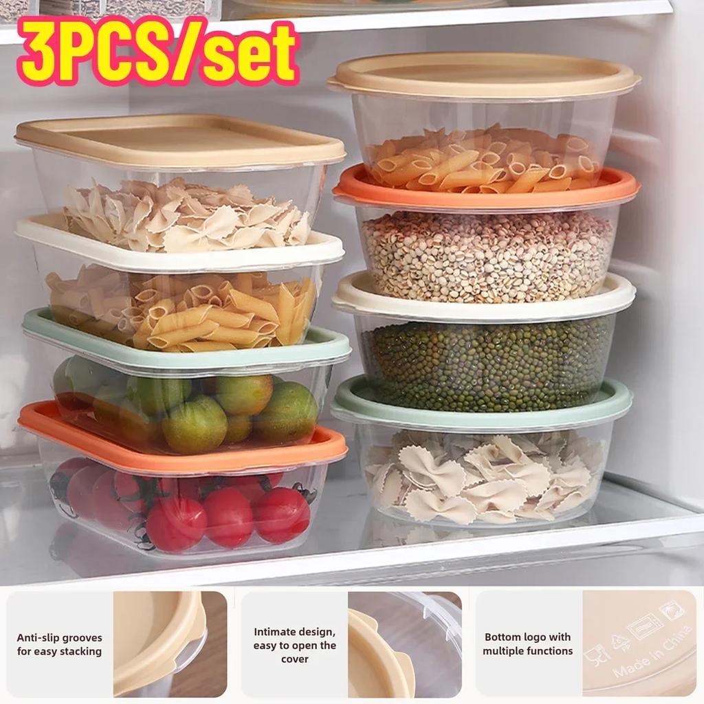 Round Food Fresh Keeping Box with Lids Plastic Grains Storage Jar Microwaveable High Temperature Resistant 250/550/1100/2050ml