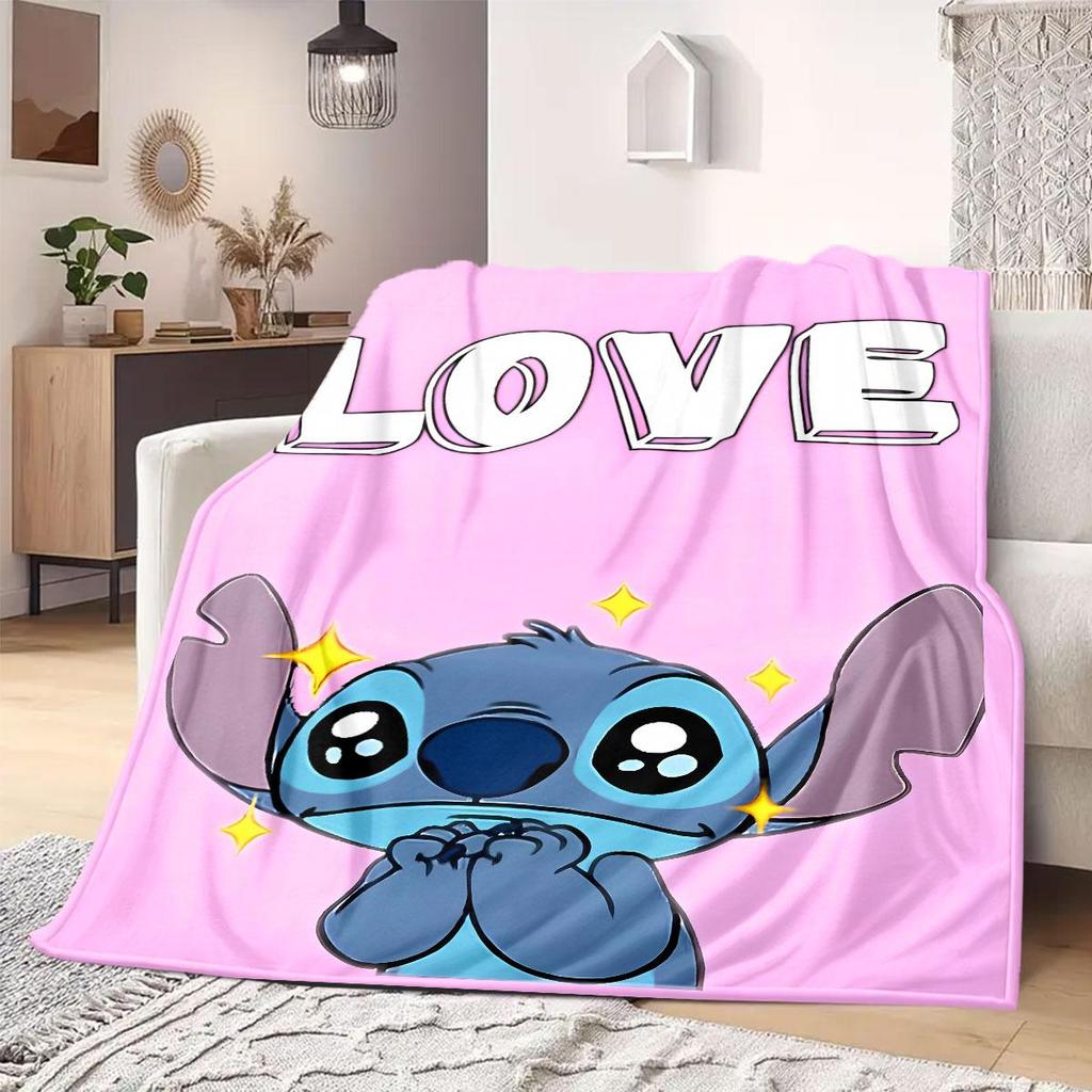 Stitch Print Flannel Blanket for Bedrooms Sofas Beds Chairs Picnics Travel Cartoon Home Decor Design
