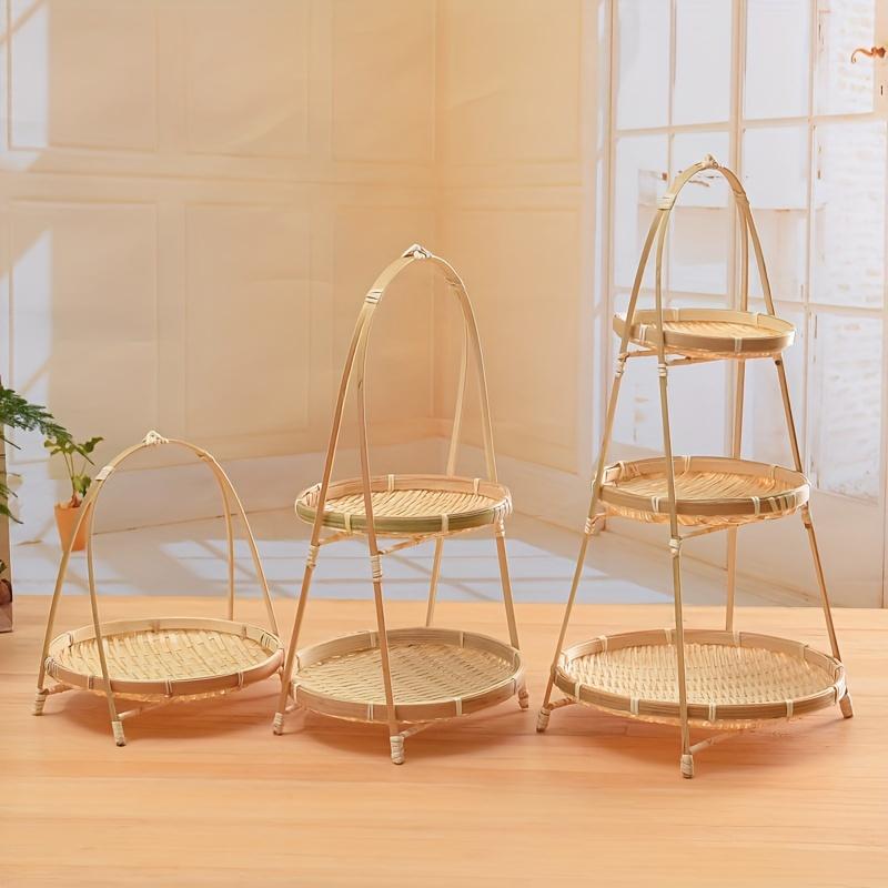 1/2pack Multilayer Bamboo Woven Basket with Handle Fruit Snacks Pastry Tray Versatile Storage for Party Picnic Baking Decor Rack