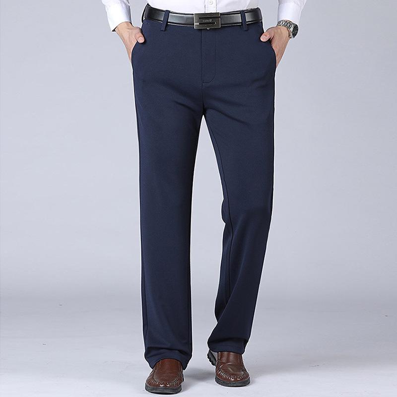 Men's High Waist Elastic Casual Pants - Plus Size, Straight Leg, Deep Crotch, Ideal for Middle-Aged & Elderly.
