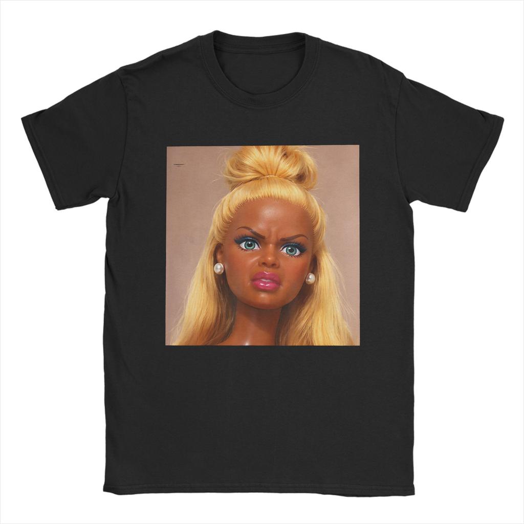 Harajuku TShirt Beach Angry Disgusted Black Doll Face Meme Trending TShirts Reaction Meme Funny 100 Cotton Tshirt for Unisex Tee