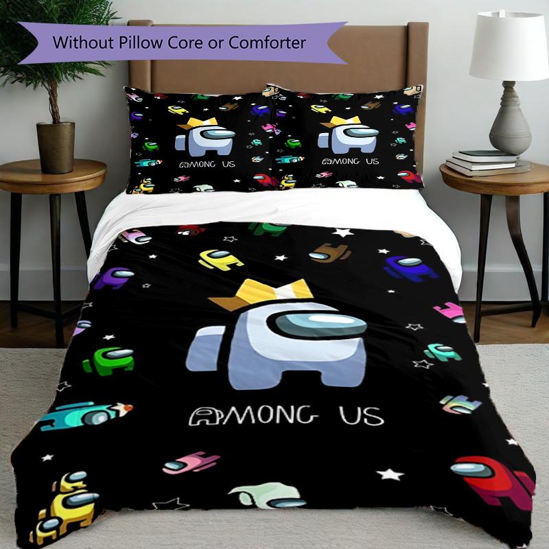 3pcs Duvet Cover Set (1*Duvet Cover + 2*Pillowcase, Without Core), Among Us Print Bedding Set, Bedroom Decor, All‑Season, Birthday Gift