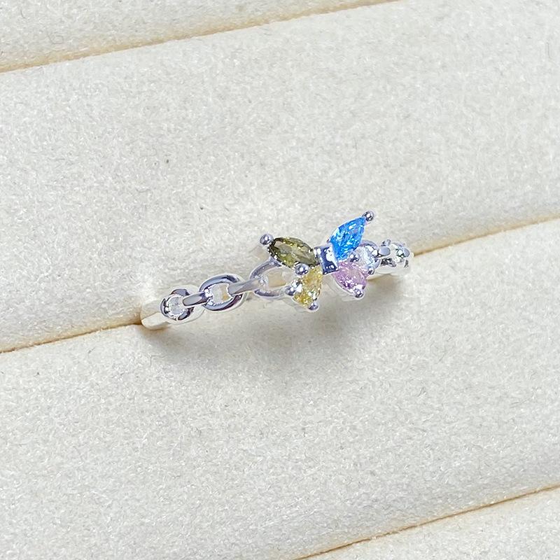 Hongkong-Stil Süßes und Kühles Temperament Mikro-Inlay Zirkon Schmetterling Persönlichkeit Öffnungsring Damen Super Fee Nische Leichter Luxus Index