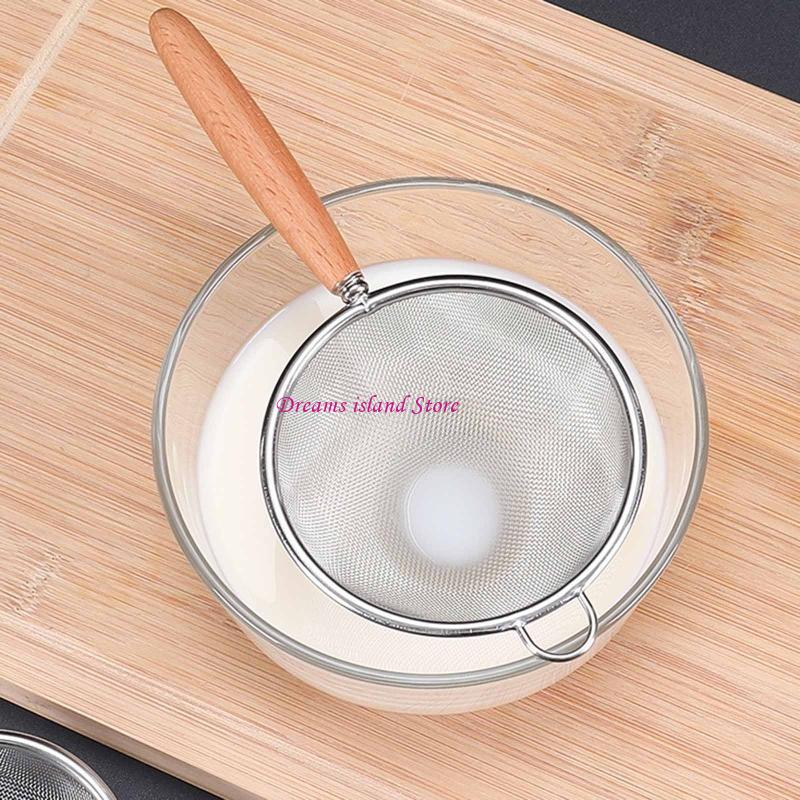 Stainless Steel Colander with Wooden Handle Hanging Ear Sieve Sifter Strainer HX6C