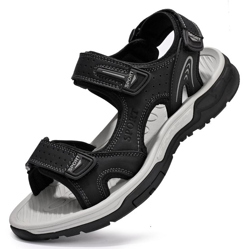 

Мода Модный бренд Натуральная кожа Мужские сандалии Новая летняя мужская обувь Пляжные сандалии для мужчин Уличные повседневные кроссовки Большой размер 46 46 чёрный