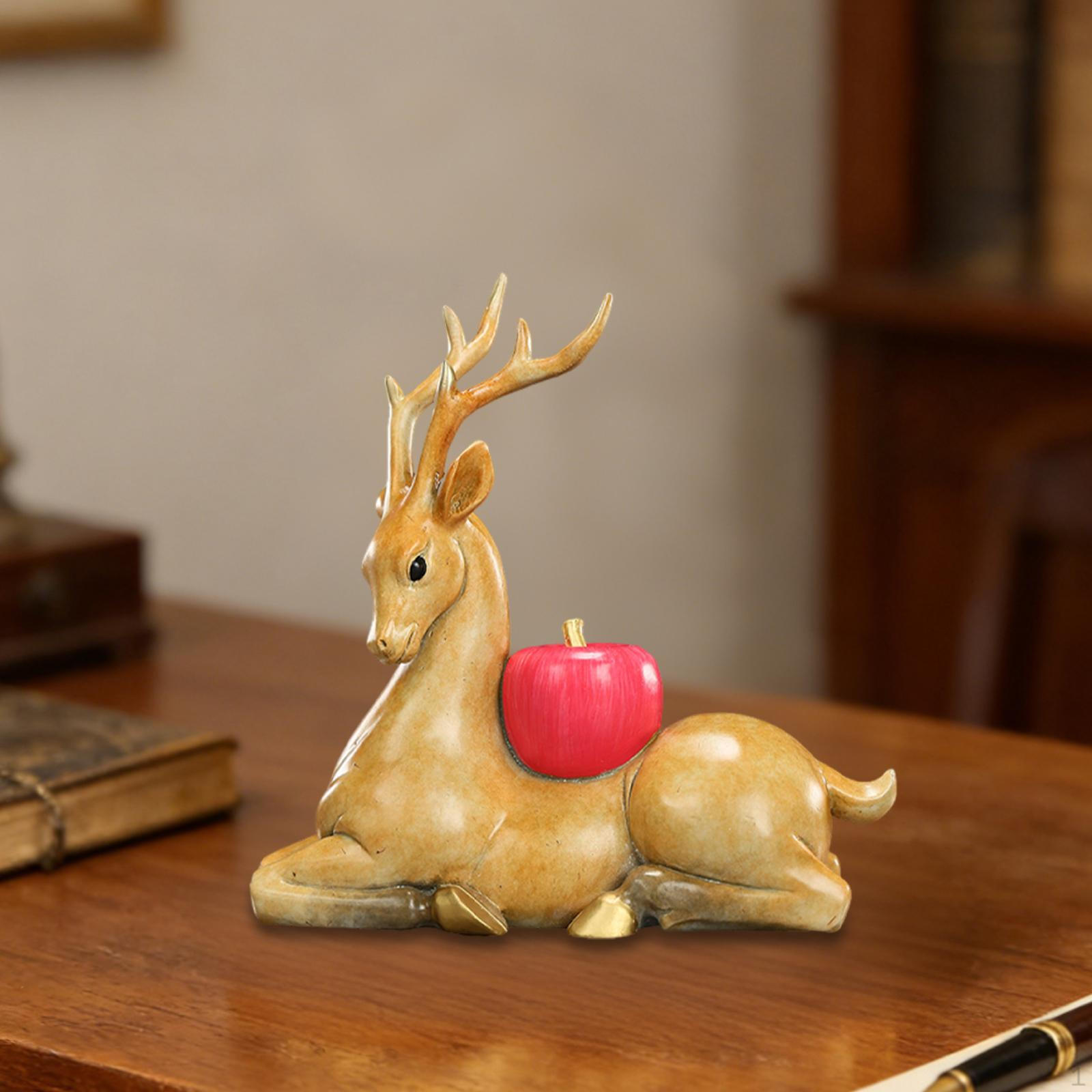 Статуэтка оленя из латуни Декор для дома Украшение в виде северного оленя Сидящая фигурка для полки под телевизор