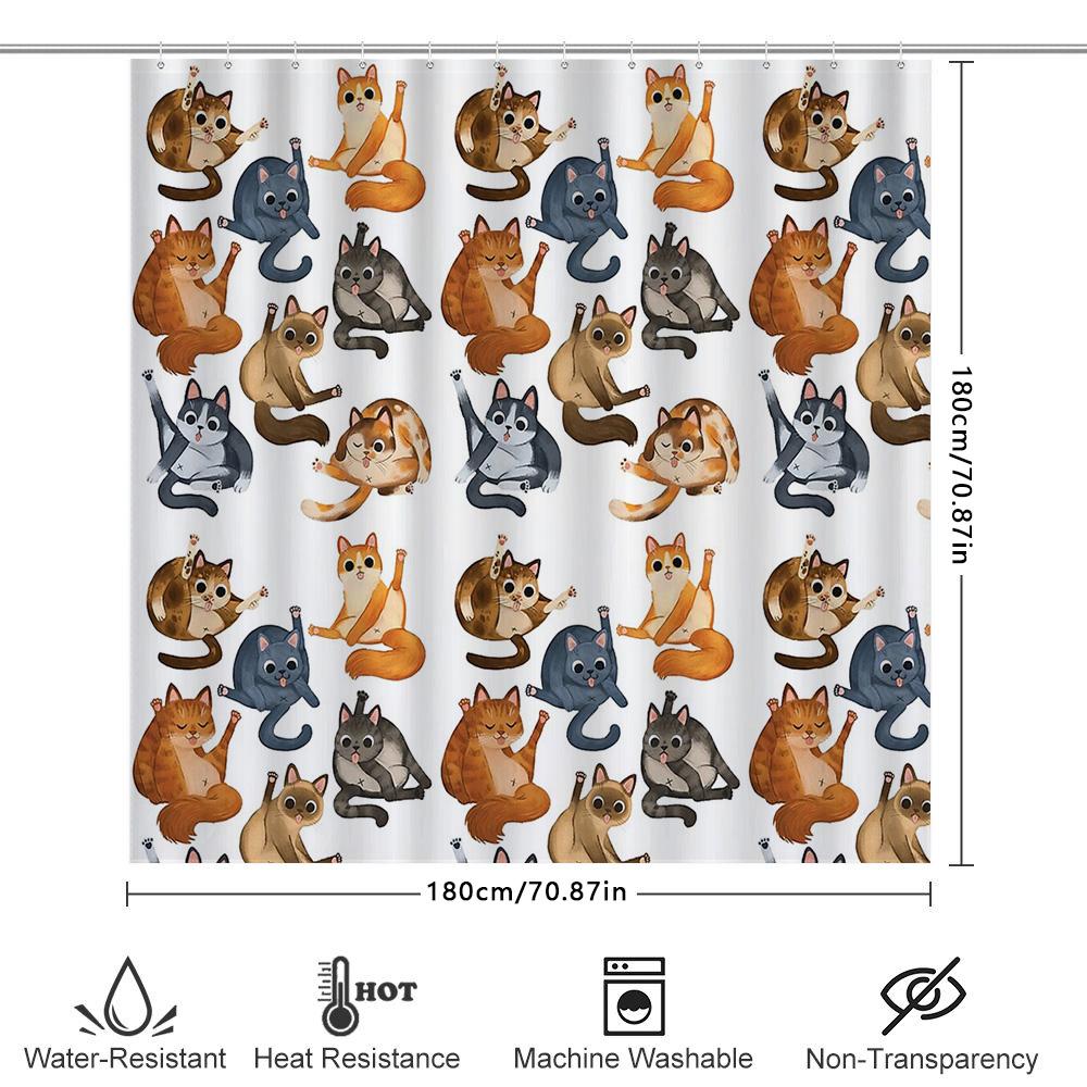 Katzen-Duschvorhang Niedliches Kätzchenmuster Badezimmer-Dekoration Waschbarer Wasserdichter Stoff Heimdekoration Vintage Tierliebhaber Geschenkidee Wand