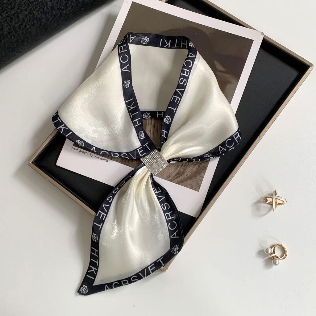 Effortless Polyester Scarf,Short Rectangular Women's Neck Support Scarf,Buttoned Matching Shirt Scarf Thin Style