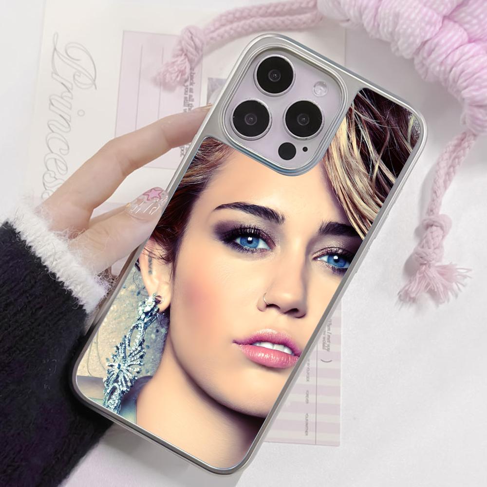 Miley Cyrus Handyhülle für iPhone 17 16 15 14 13 12 11 Air Pro Max Plus Versilbert Bunte Hülle Luxuriöse Hübsche Hülle