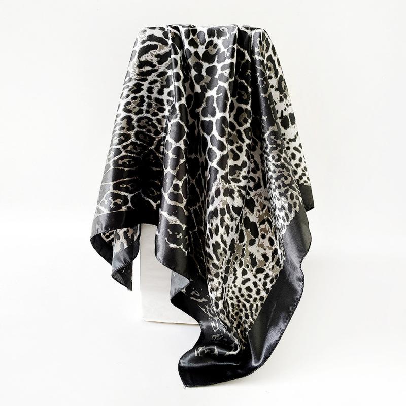Headscarf, faux silk satin square scarf, leopard-print scarf, 90cm large scarf 90x90cm