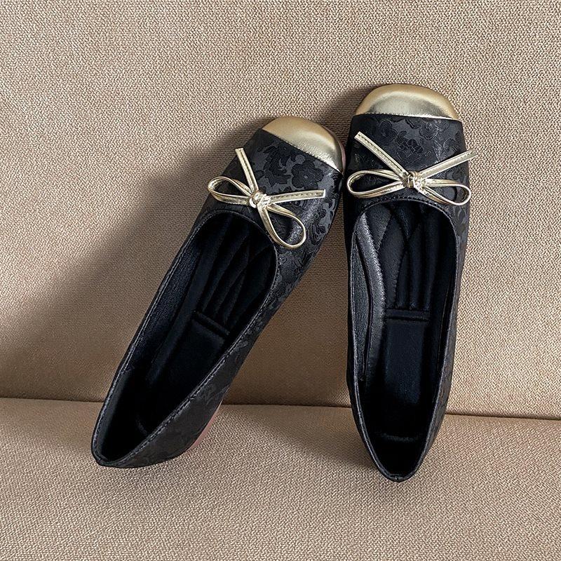 Egg Roll Shoes Soft Sole Bow Shallow Mouth Single Shoes Grandma Shoes Small Fragrant Wind Summer Ballet Flat 2025 Women