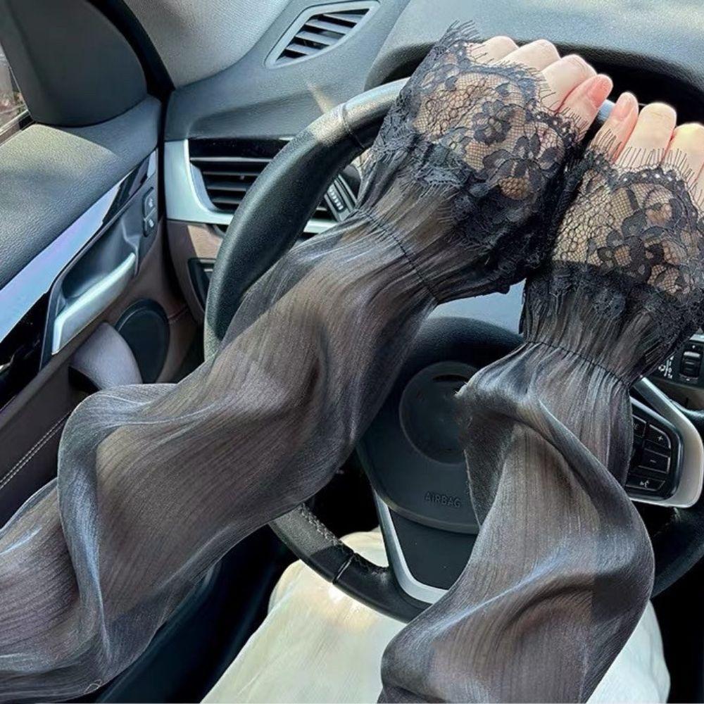 New Summer Long Fingerless Gloves Women's Sunscreen UV Protection Lace Arm Cover Outdoor Breathable Driving Riding Arm Sleeves