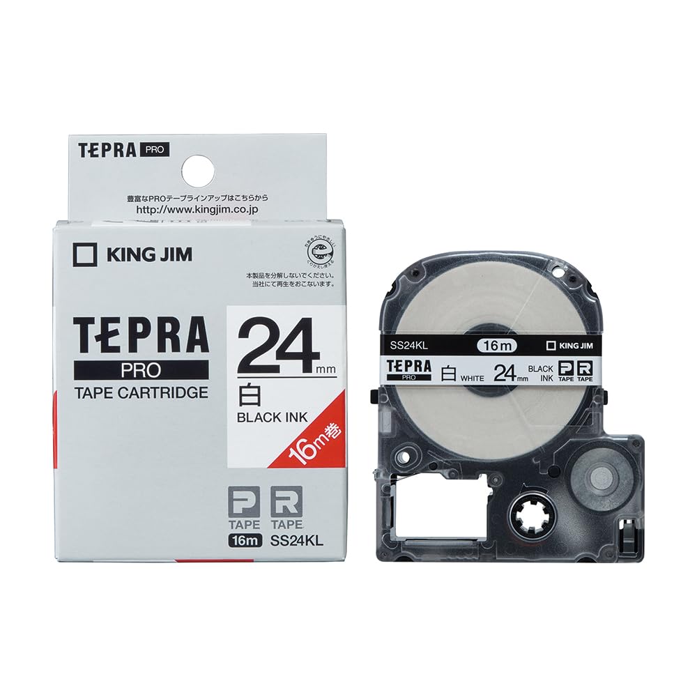 

King Jim Tepra PRO Tape White 16m SS24KL [Genuine] Cartridge, Long, 24mm, Label/Black Text, Length, [Used]