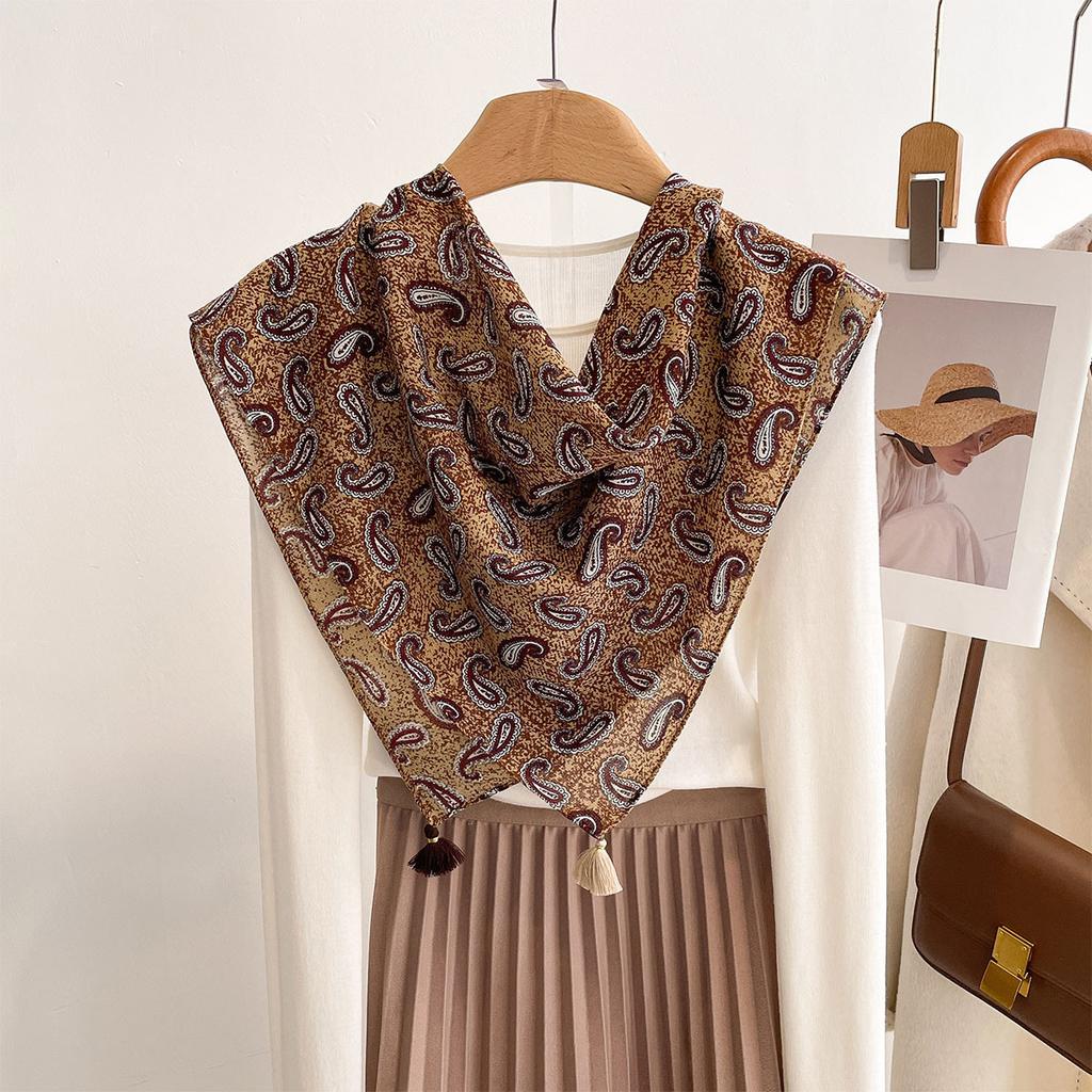 Spring New Age-reducing Pendant Chinese Square Towel Women's Versatile Retro Style Printed Cashew Nut Shawl Neck Decorative Scarf
