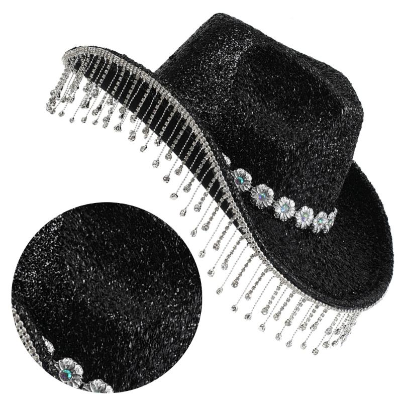 Heavy Diamond Cowboy Hats Tassels Crystal Hat for Disco House Cocktails Parties Vacation Sparkly Tassels for Comedian