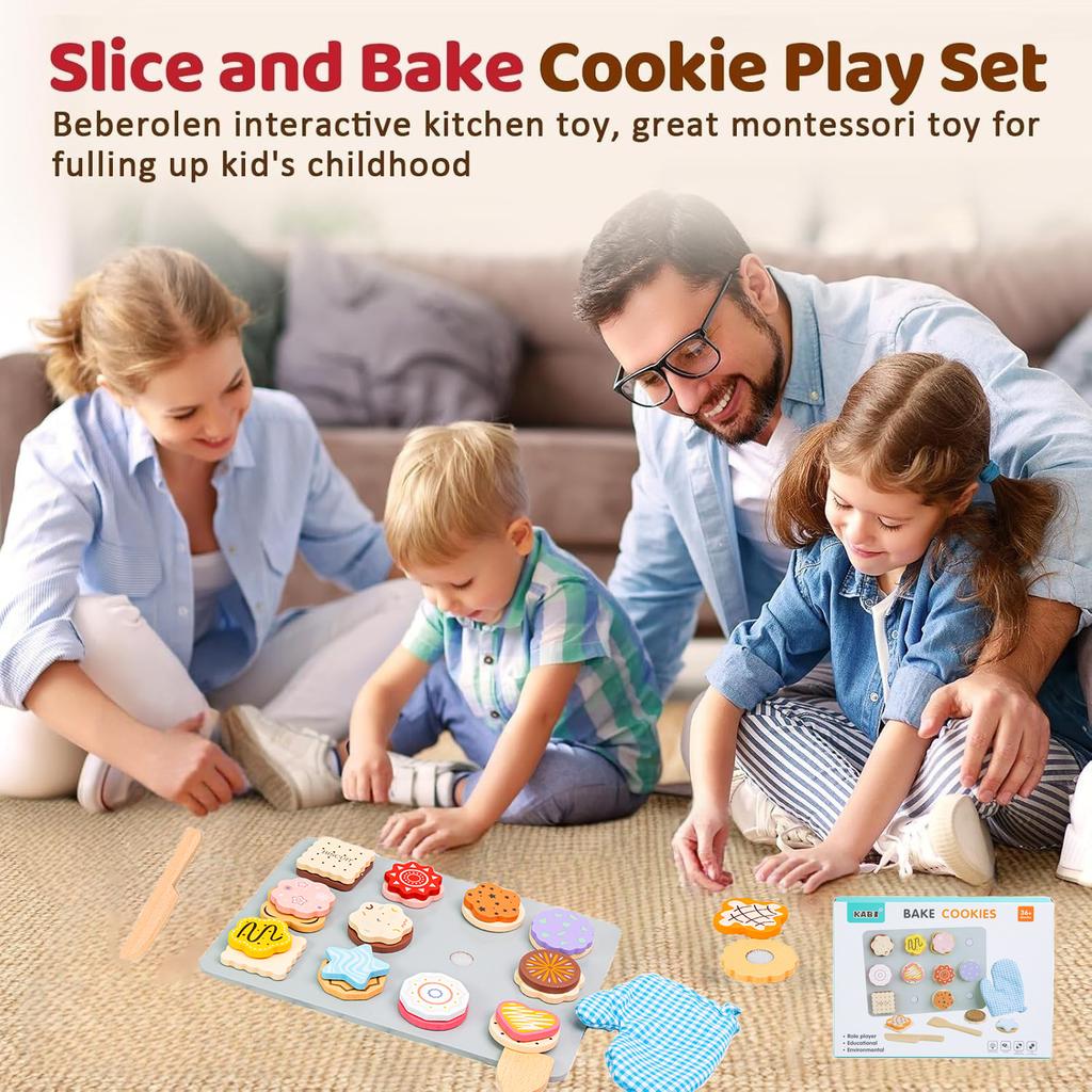 Wooden Cookie Play Food Set for Kids Kitchen Accessories Food Toys Pretend Play Slice and Bake Gift Toddler Learning Toys