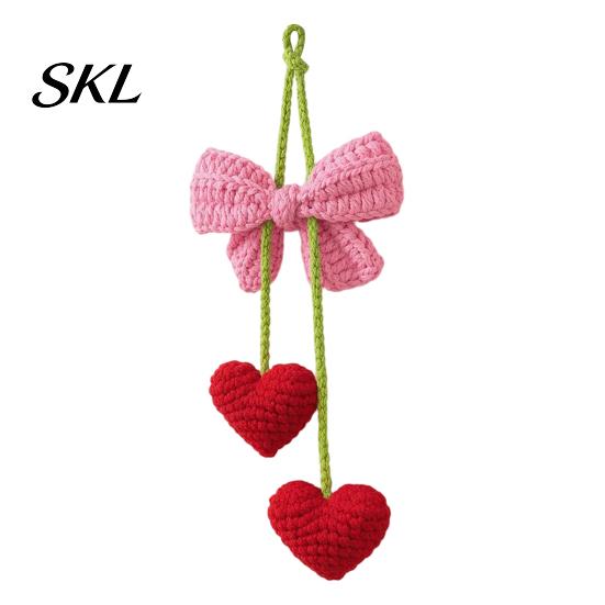 Heart-shaped Car Pendant Crochet Heart Hanging Decor, Knitted Bowknot Love Charm for Rearview Taxi Mirror, Cute Accessory Bag Purse, Valentine's