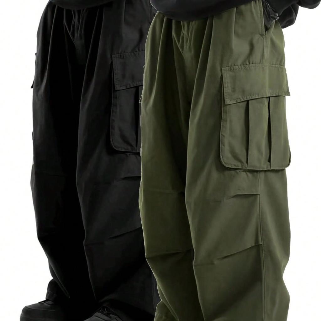 Summer men's high street style loose and versatile straight multi-pocket casual trousers thin overalls