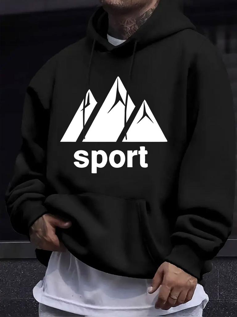 American/European Style unisex Autumn/Winter Printed Hoodie Long-Sleeve Sweatshirt, Sporty Mountain Peak Line Print Hooded Sweatshirt, Outdoor Mountai