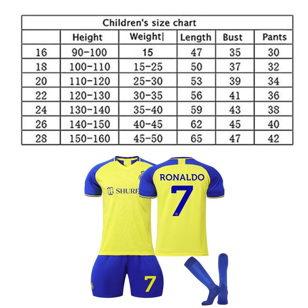 Kids Ronaldo Football Jersey Set Training Wear Polyester Yellow Blue Sports Top Shorts