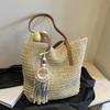 Women Crochet Beach Handbag With Tassel Weaving Travel Handbag Zipper Closure Retro Straw Handbag Ladies Premium
