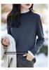 Women's Black Ruffle Lace Knit Sweater - Semi-High Neck Top for Spring/Autumn 2025