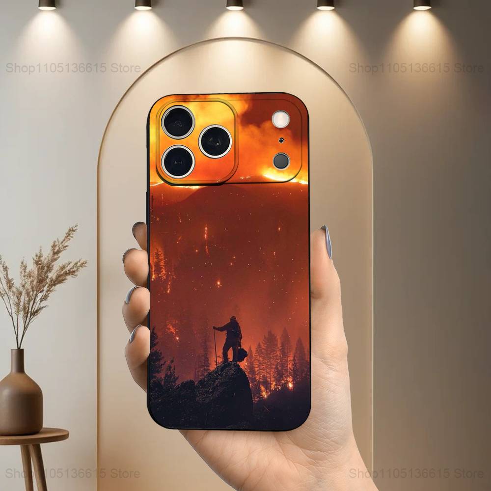 Fire Safety Firefighter Phone Case For iPhone 17,16,15,14,13,12,11 Plus,Pro Max,XS,X,XR,SE,Mini,8,7,Soft Silicone Black Cover