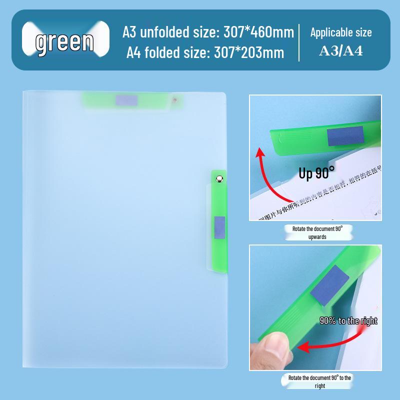 Double Rod Rotating Folder: Transparent Document Organizer for Students зелёный