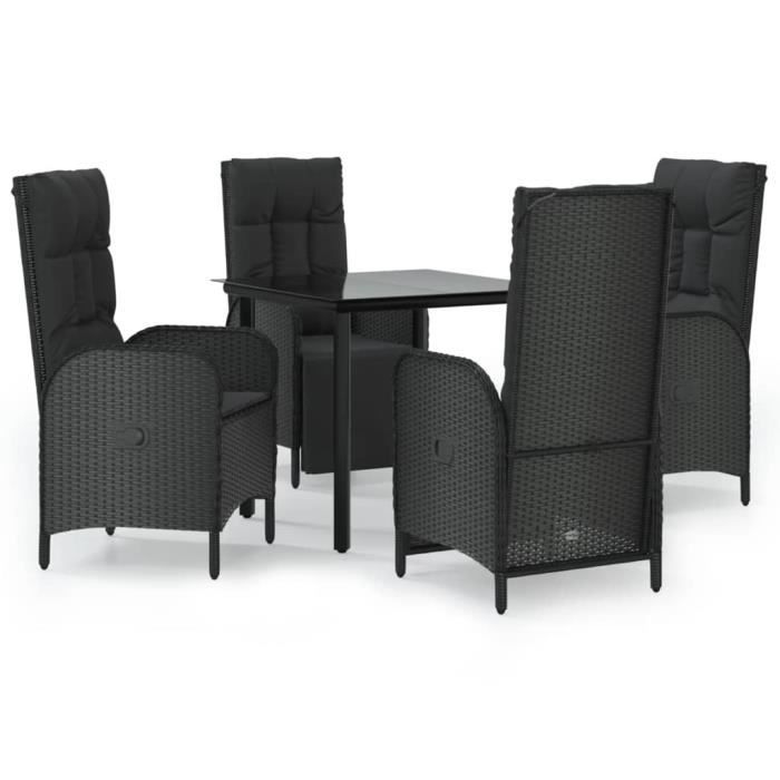 VidaXL Garden Dining Furniture and Cushions 5pcs Black Wicker 3185195