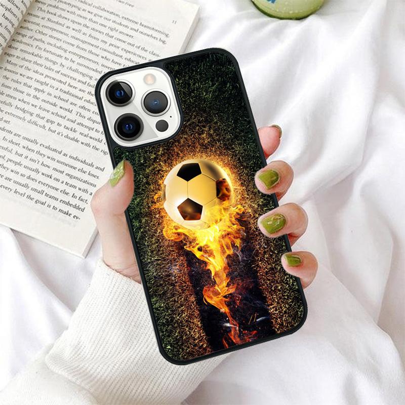 Fire Football Phone Case for iPhone 17 Air 16 Coque 15 14 12 13 PLUS 11 PRO MAX Back Cover Fundas Shell
