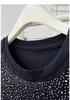 Summer 2026 Plus Size Women's Chic Rhinestone Round Neck Short Sleeve T-shirt