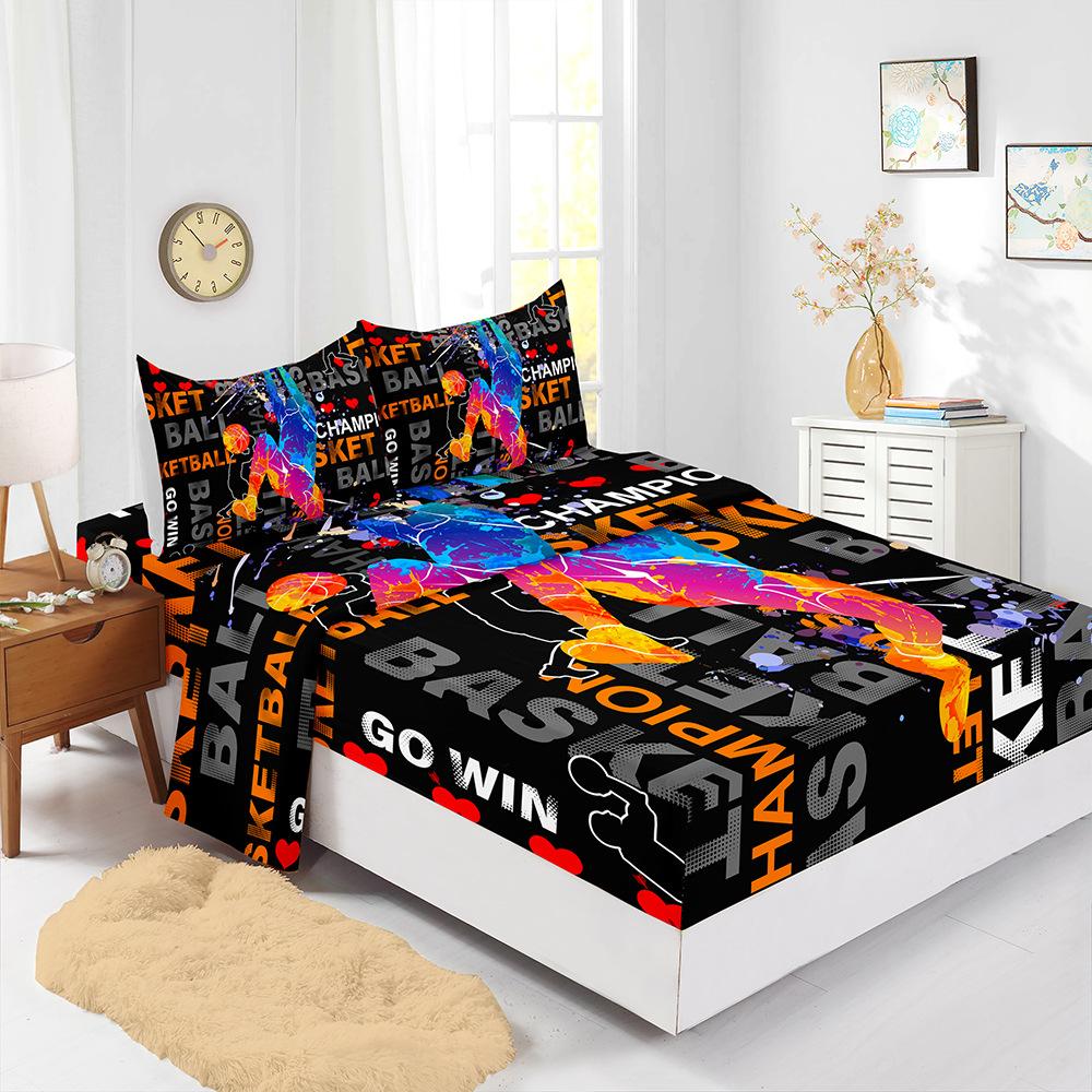 Four-Piece Mattress Set World Cup Football Bedding Digital Printing Mattress Protective Cover