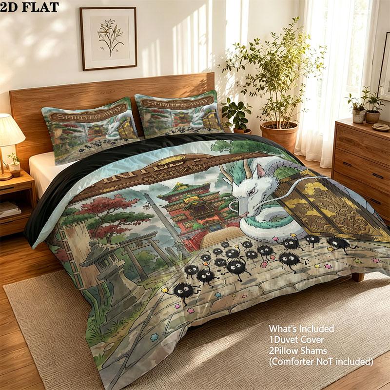 Away Pattern Bedding Quilt Set Quilt Cover Pillowcase Home Birthday Gift(1 * duvet cover + 2 * pillowcase, without core)