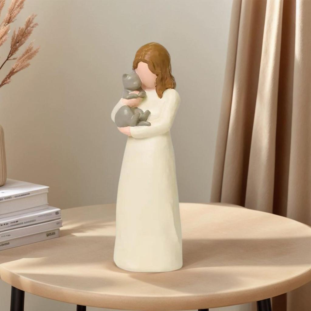 Sister Figurines Decorative Collectible Cat Memorial Friendship Ornament Pet Friendship Guard Angel Statue for Living Room Study