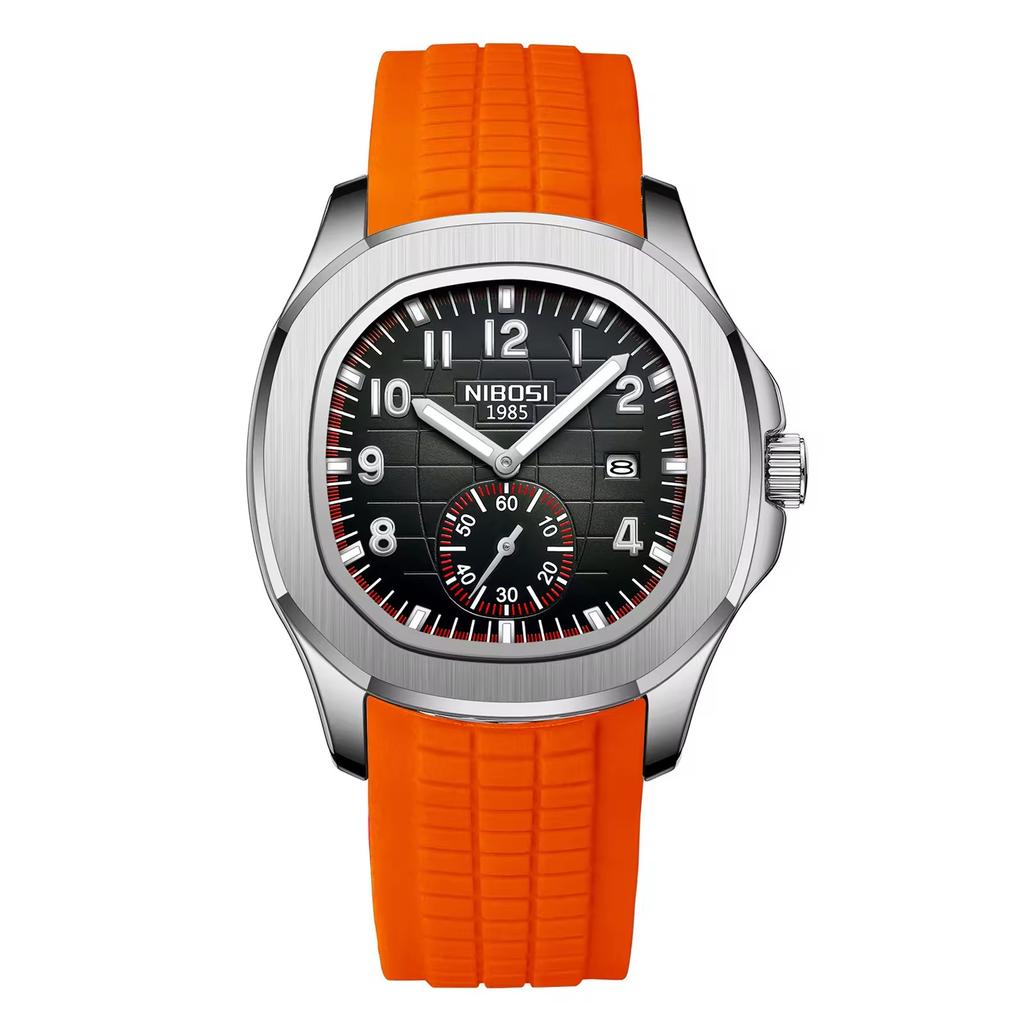 Nibosi 2653 Fashion Mens Trendy Wristwatch Auto Date Chronograph Silicone Stainless Steel Strap Men's Quartz Watch for Men Reloj