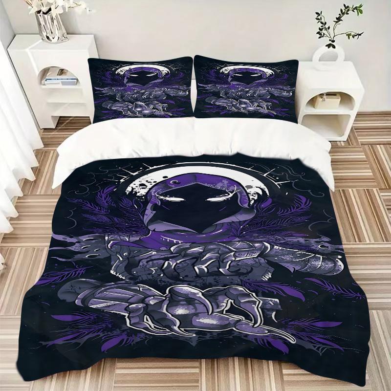 3pcs Shadow Warrior Purple Feather Home Decor Bedding Set-Universal Three-Piece Suit for Bedroom, Guest Room, Living Room, Hotel-Perfect Gif