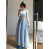 Women's Elegant Light Blue Maxi Spaghetti Strap A-Line Evening Party Dress