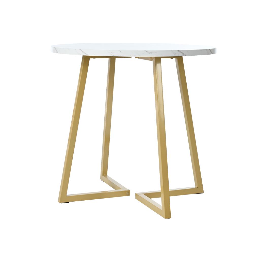Round Dining Table (1 Piece), Unique Metal Frame, Dining Table with Modern Marble Pattern, Suitable for Dining Room, Living Room, White/Gold