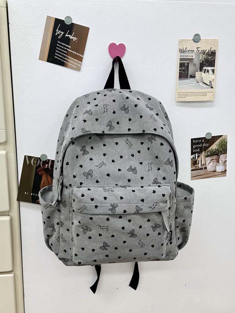 Schoolbag Corduroy Cute Backpack Girl Girl Heart Printing Large Capacity Lightweight Simple Backpack Campus Style Student School Bag
