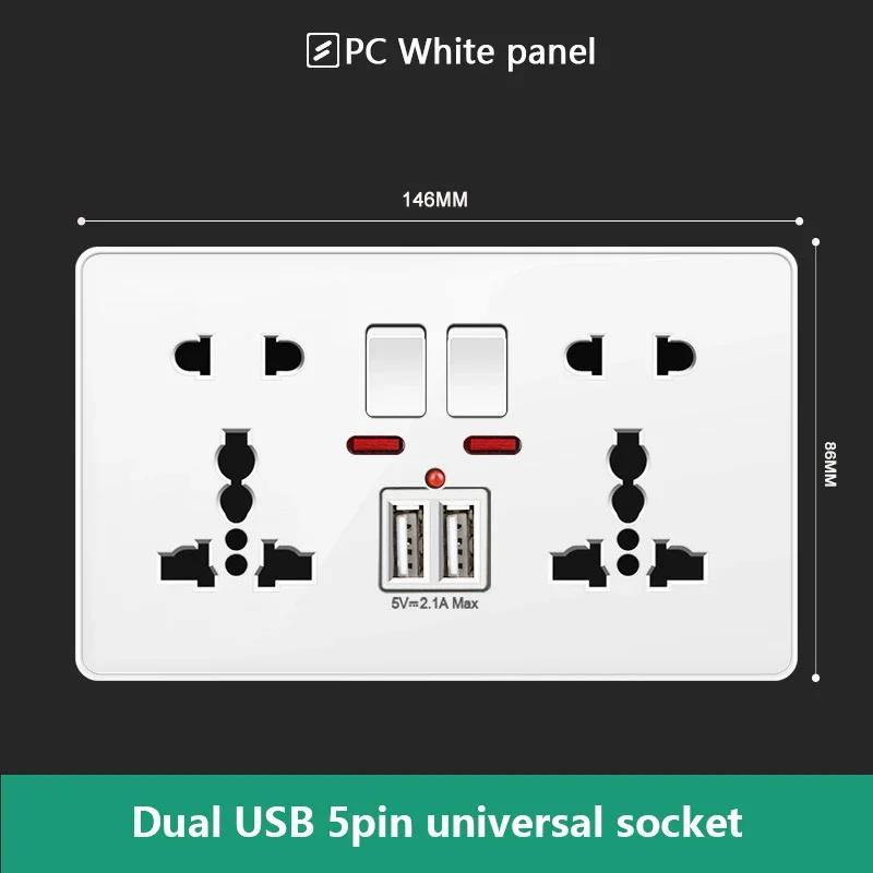 18W Type-C Plug Quick Charging Universal 5-pin Dual Power Socket,UK Standard 13A Wall Socket with DC 5V 3.1A Type-c USB Charger