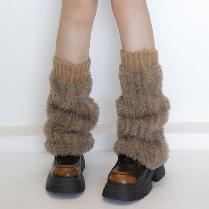 Y2K Women's Leg Warmers Japanese Lolita Long Socks Wool Knitted Plush Foot Cover Leg Warmer Autumn Winter Heap Sock Boot Cuffs