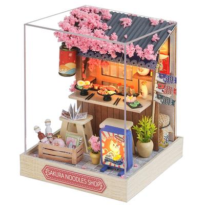 CUTEROOM DIY Wooden Dollhouse Miniature DIY Kit Set for Sushi Restaurant 3D Puzzle Toy with LED Perfect for and Holiday Christmas Gifts Beginners,