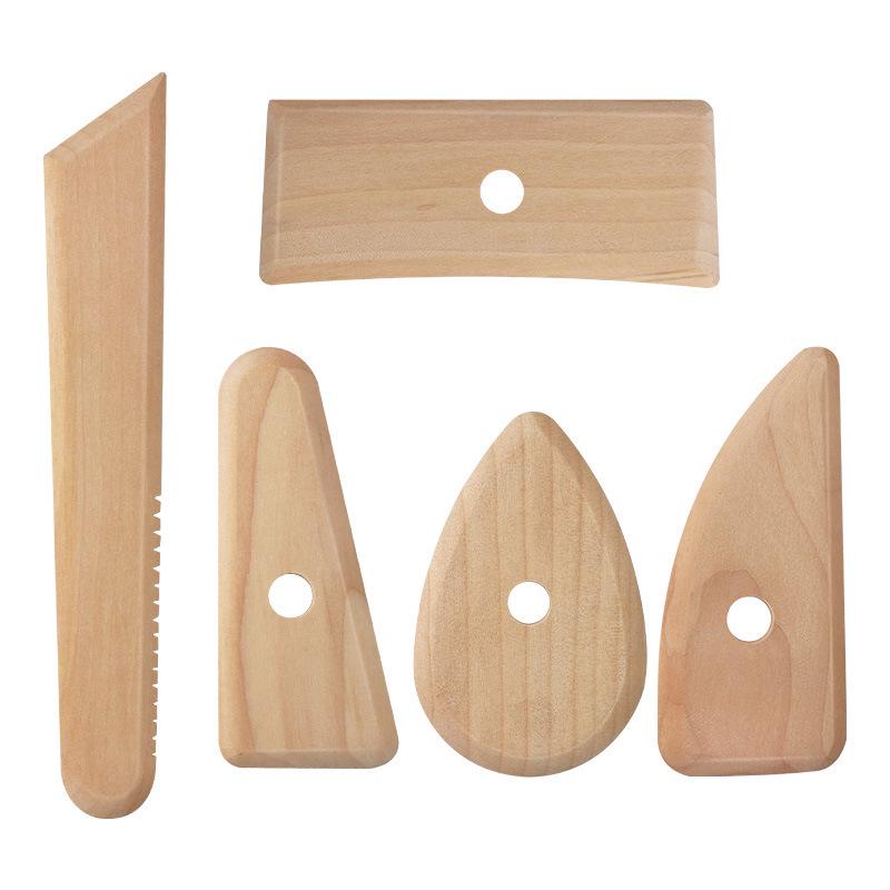 Handmade 5-Piece Wooden Pottery Sculpture Tools Set