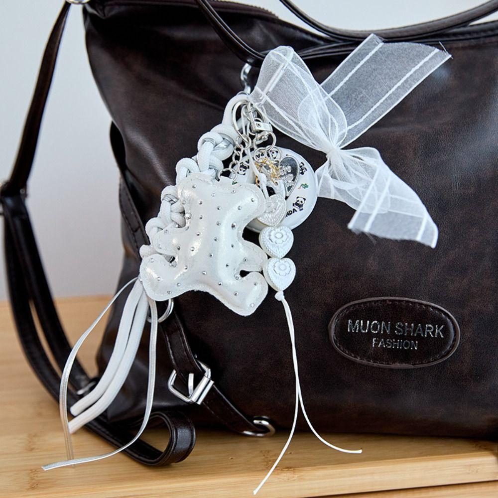 High-grade Star Bear Keychain Bag Charm Love Tassel Keyring Braided Rope Bag Pendant  Decoration