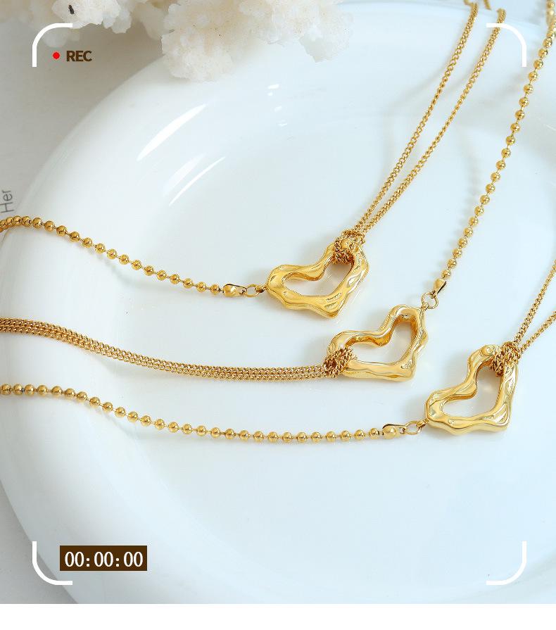 Korean Fashion Titanium Heart Clavicle Necklace with Double-Sided Texture