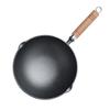 ZISIZ Cast Iron Wok with Wooden Handle