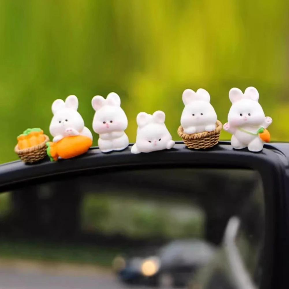 Fun Chicks Cute Mini Duck Bunny Ornaments Car Interior Decor Fairy Garden Home Gift Car Dashboard Rearview Mirror Accessories